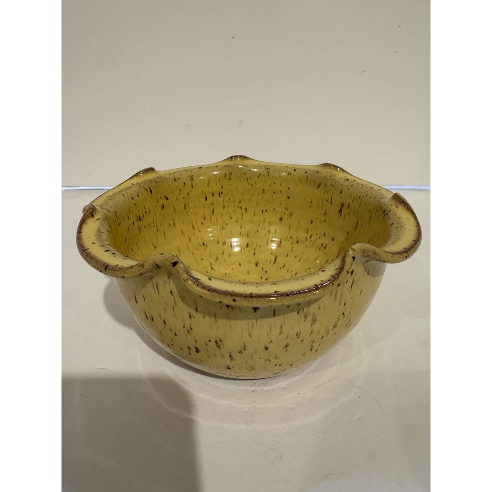 Hobbiest Yellow Specked POTTERY BOWL  MID CENTURY STUDIO Signed